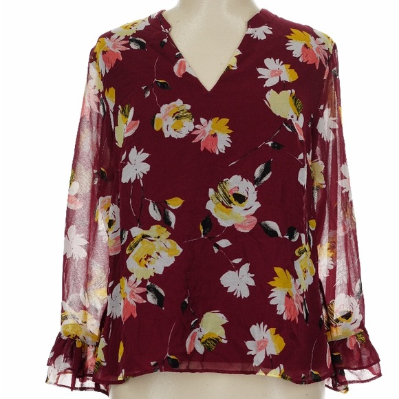 WHITE HOUSE BLACK MARKET Burgundy Long Sheer Sleeve Lined Blouse Size Medium - Picture 3 of 5